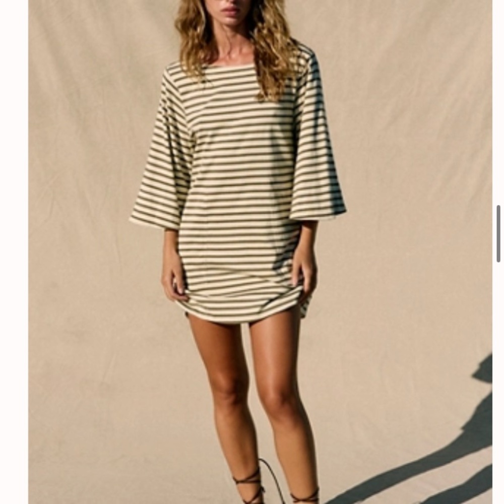 Free People Striped Long Sleeve Dress - Black and Cream